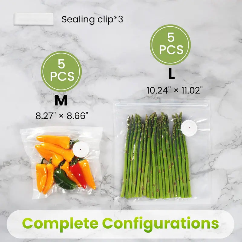 Vacuum Sealer for Food with Visual Water Storage Tank, Handheld Saver Vacuum Sealer Machine with 10 Reusable Bags for 5X Preservation & Fresh