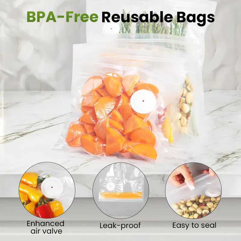 Vacuum Sealer for Food with Visual Water Storage Tank, Handheld Saver Vacuum Sealer Machine with 10 Reusable Bags for 5X Preservation & Fresh