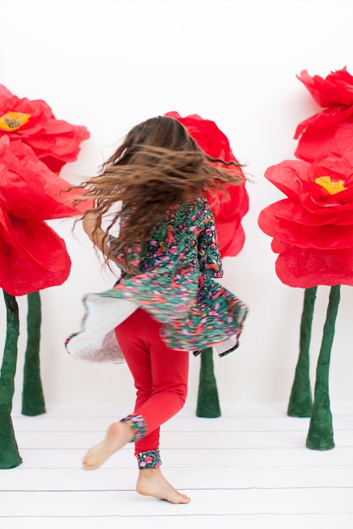 Reversible leggings in fox floral/spicy red