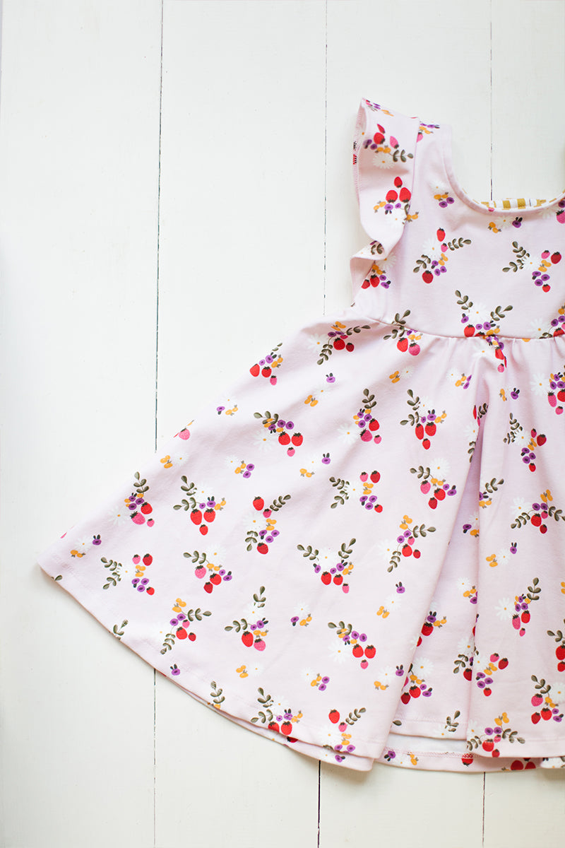 Ruffle twirl dress in strawberry floral