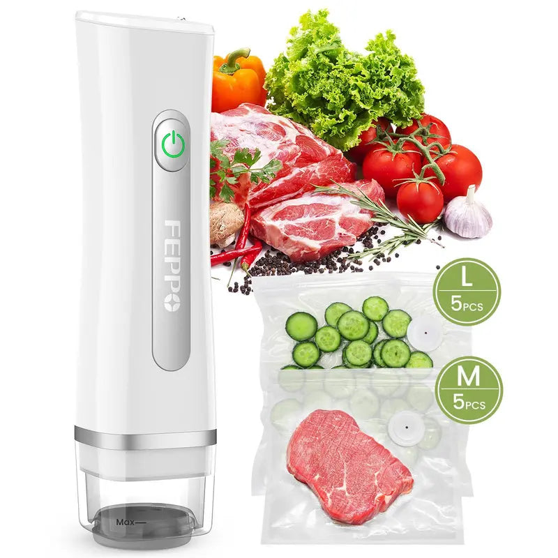 Vacuum Sealer for Food with Visual Water Storage Tank, Handheld Saver Vacuum Sealer Machine with 10 Reusable Bags for 5X Preservation & Fresh